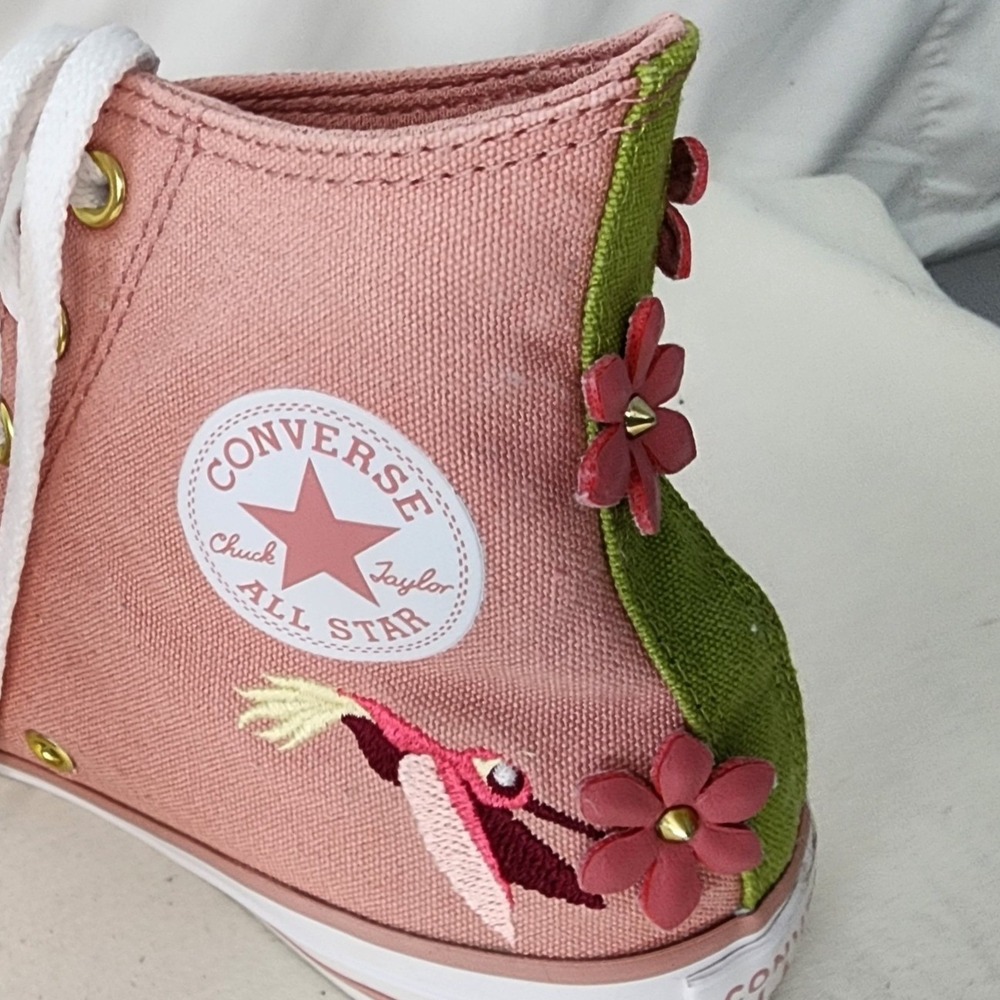 Converse Chuck Taylor All Star Hi Pink Hummingbird Flower Sneakers - Picture 3 of 7